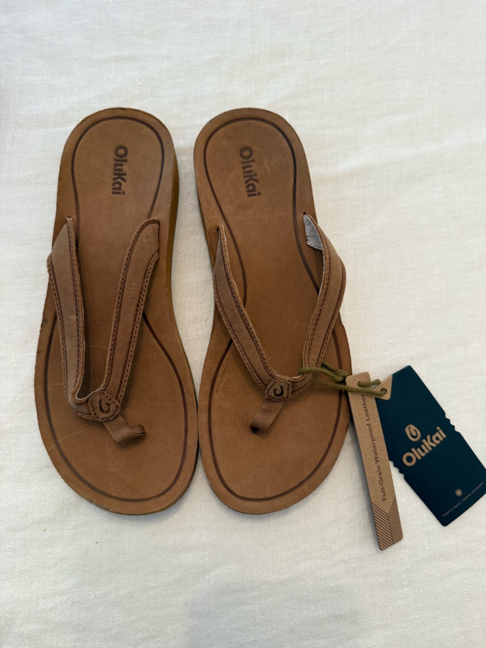 OluKai Brown Leather Thong Sandals